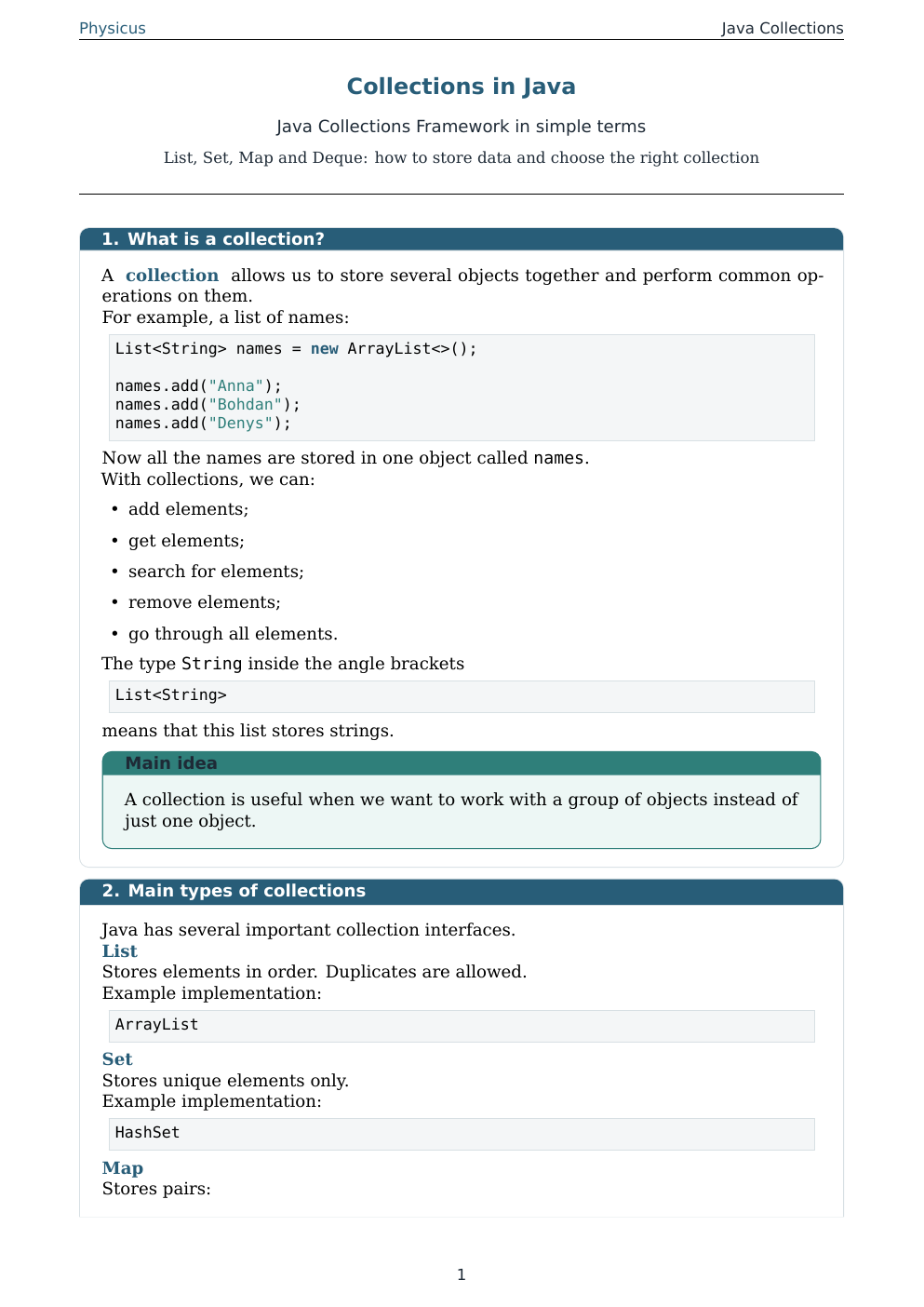 Material cover: Collections in Java