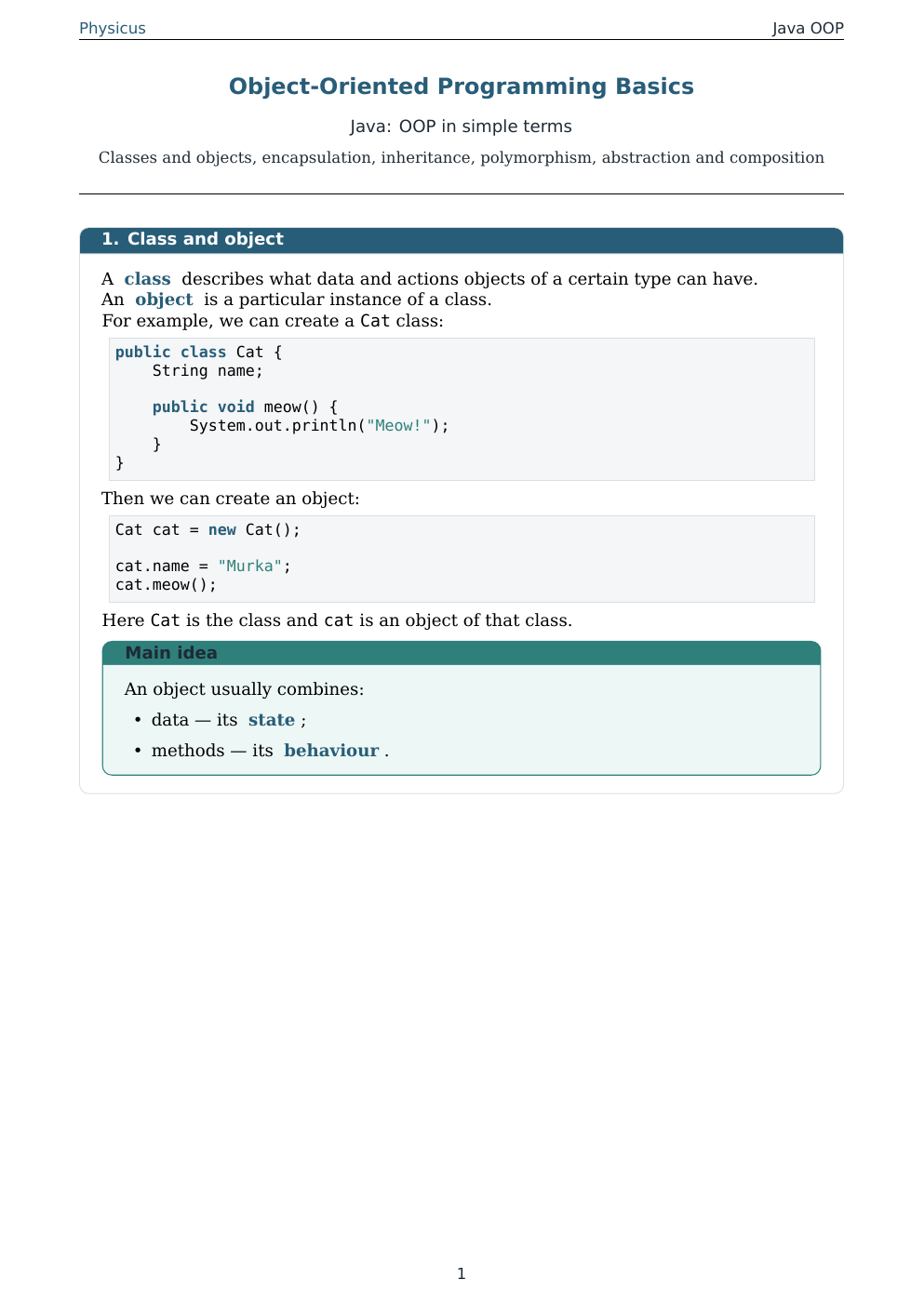 Material cover: Object-Oriented Programming Basics in Java